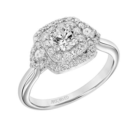 Artcarved White 14 Karat Gold Halo Diamond Engagement Ring Size 6.5 *
