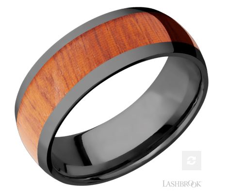 Lashbrook Black Zirconium Pernambuco Wood Wedding Band Size 10 *