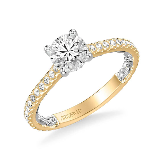 ArtCarved Yellow & White 14 Karat Gold Diamond Engagement Ring Mounting Size 6.5 *