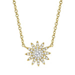Shy Creation Yellow 14 Karat Gold Diamond Starburst Necklace *