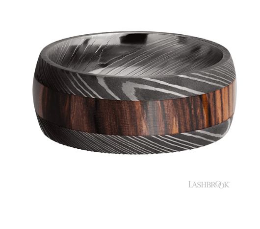 Lashbrook Damascus Steel Cocobolo Wood Wedding Band Size 10 * - view 2
