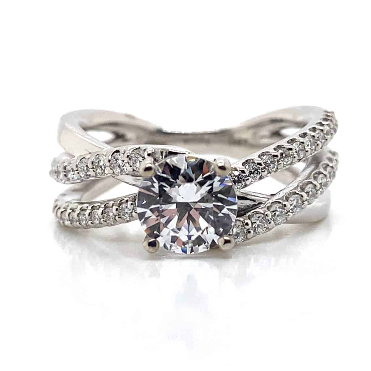 Ritani White 14 Karat Gold Diamond Engagement Ring Mounting Size 6.5 *