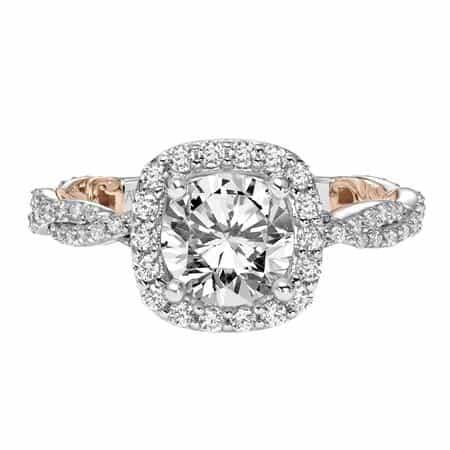 ArtCarved White & Rose 14 Karat Gold Diamond Engagement Ring Mounting Size 6.5 *
