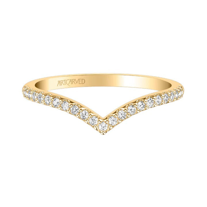 ArtCarved 14K Yellow Gold Diamond Curved V-Shaped Wedding Band Size 6.5 - view 3