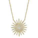 Shy Creation Yellow 14 Karat Gold Diamond Large Starburst Necklace *
