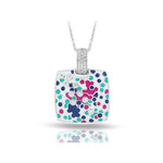 Artiste Sterling Silver White/Multi-Color Enameled Square Pendant