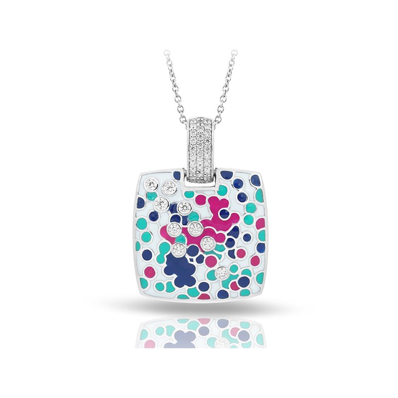 Artiste Sterling Silver White/Multi-Color Enameled Square Pendant