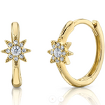 Shy Creation Yellow 14 Karat Gold Diamond Starburst Hoop Earrings *