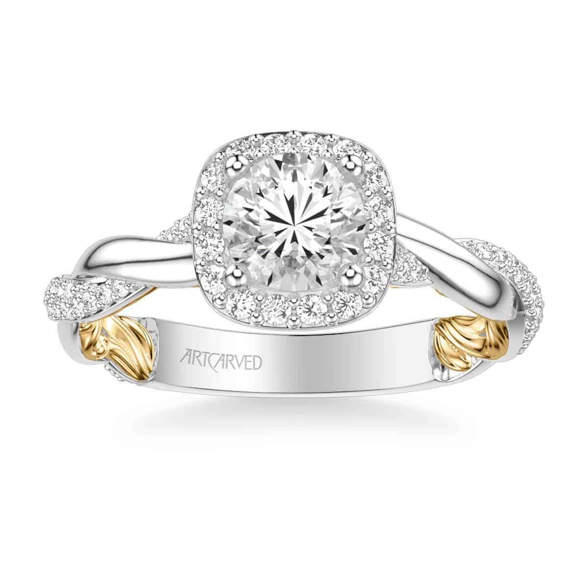 ArtCarved "Ainsley" White & Yellow 14 Karat Gold Diamond Engagement Ring Mounting Size 6.5 - view 3