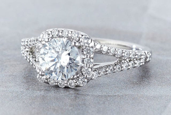 Ritani White 14 Karat Gold Diamond Split Shank Engagement Ring Mounting Size 6.5 *