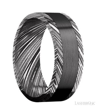 Lashbrook Black Damascus Steel Satin Zirconium Wedding Band Size 10 * - view 2