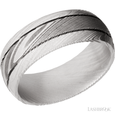 Lashbrook Damascus Steel Acid Wedding Band Size 10 *