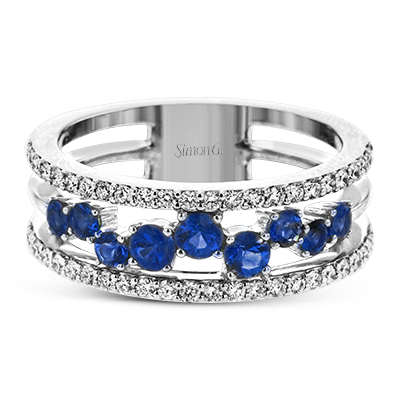 Simon G LR2303 White Gold Diamond and Sapphire Cluster Fashion Ring Size 6.5*