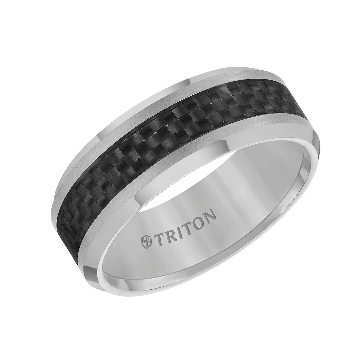 White Tungsten Carbide Carbon Fiber Wedding Band Size 10 *