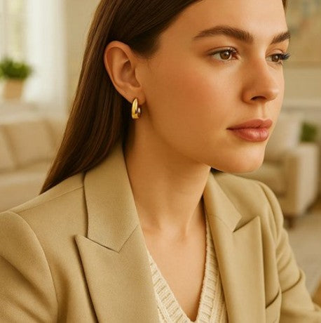 Yellow 14 Karat Gold Tapered Huggie Hoop Earrings