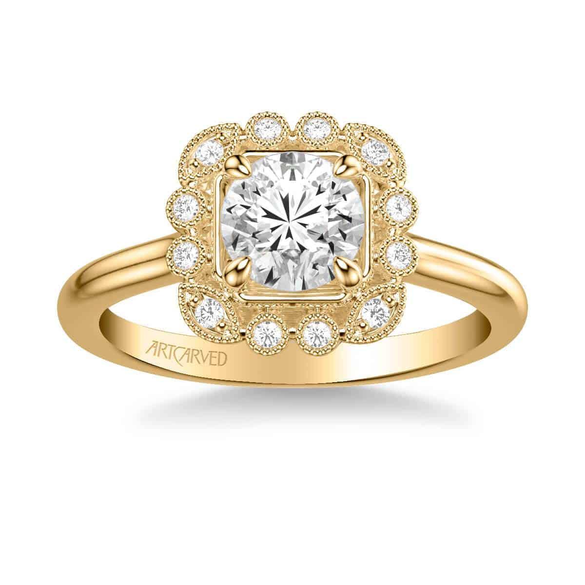 ArtCarved "Mabel" Yellow 14 Karat Gold Diamond Engagement Ring Mounting Size 6.5 - view 2