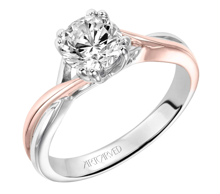 ArtCarved "Solitude" White & Rose 14 Karat Gold Diamond Engagement Ring Mounting Size 6.5