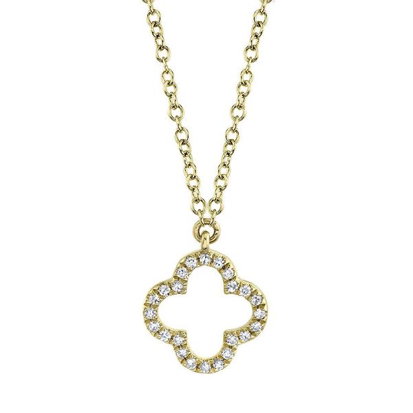 Shy Creation Yellow 14 Karat Gold Diamond Clover Pendant *