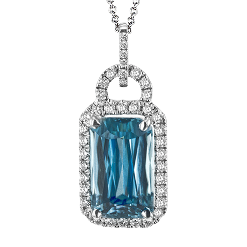 Simon G. MP1419 Blue Zircon Lock Style Diamond Halo Pendant *