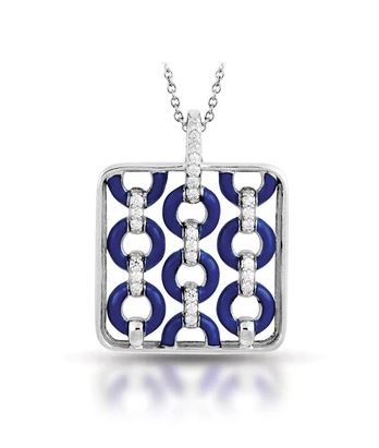 Meridian Sterling Silver Blue Enameled Square Pendant