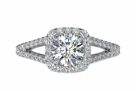 Ritani White 14 Karat Gold Diamond Split Shank Engagement Ring Mounting Size 6.5 *