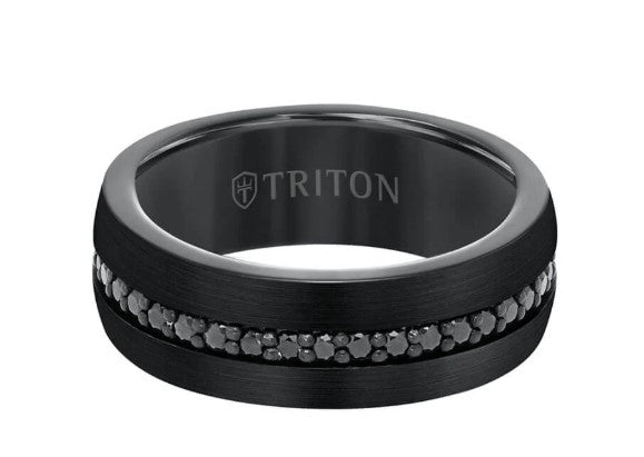 Triton Black Tungsten Carbide Blk Sapphire Wedding Band Size 10.5 * - view 2