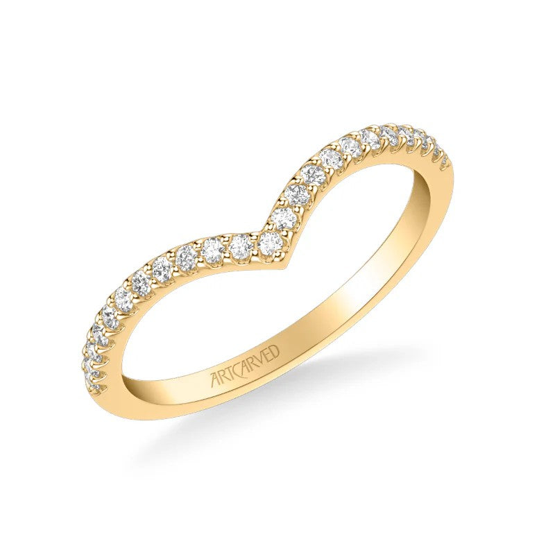ArtCarved 14K Yellow Gold Diamond Curved V-Shaped Wedding Band Size 6.5 - view 2