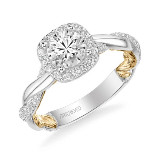 ArtCarved "Ainsley" White & Yellow 14 Karat Gold Diamond Engagement Ring Mounting Size 6.5