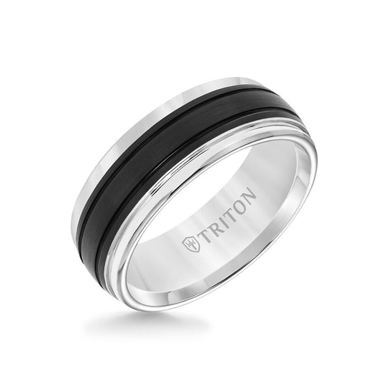 Triton White Tungsten Carbide Matte Black Wedding Band Size 10 *