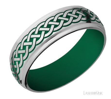  Lashbrook White Cobalt Chrome Green Celtic 9 Wedding Band Size 10 * - Diamond Designs