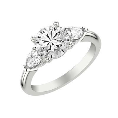 Platinum White Gold 3-Stone Pear Cut Sides Diamond Engagement Ring Mounting Size 6.5* - Diamond Designs