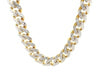 14k Two Tone Gold Miami Cuban Chain Necklace with White Pave