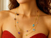14k Yellow Gold Double Layer Multi Gem Necklace