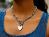 Sterling Silver Rolo Chain  with a Heart Toggle Charm and Rhodium Plating