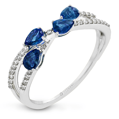  Zeghani White 14 Karat Gold Sapphire & Diamond Free Form Ring * - Diamond Designs