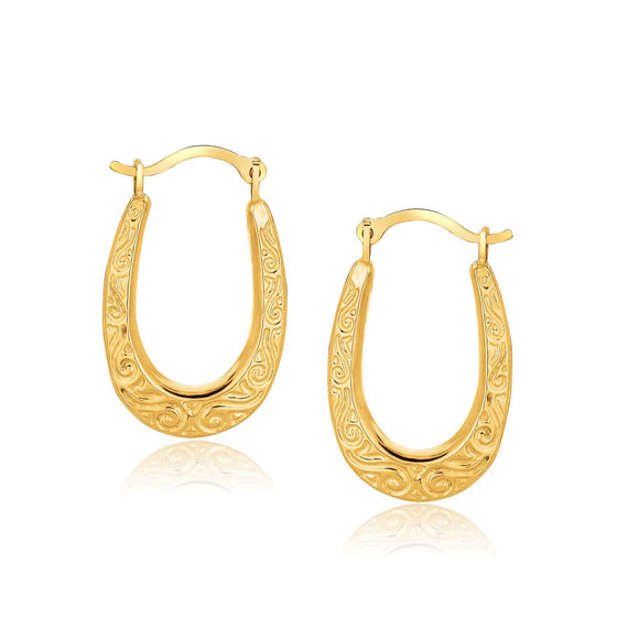10k Yellow Gold Fancy Oval Hoop Earrings - Diamond Designs