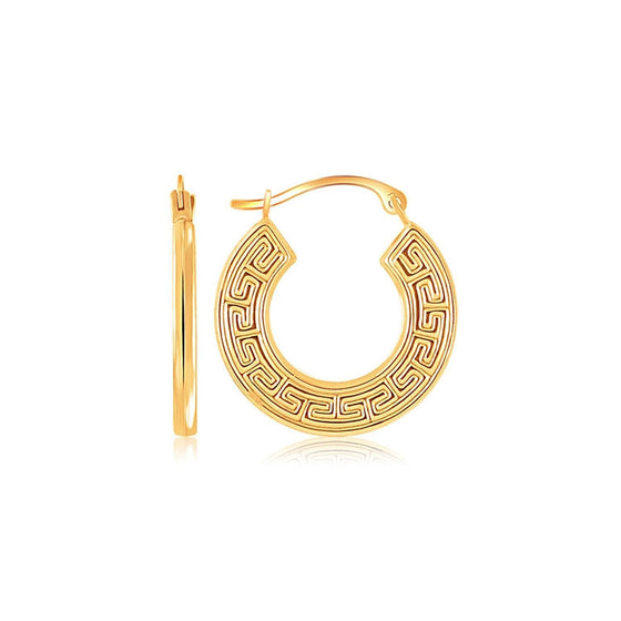 10k Yellow Gold Greek Key Small Hoop Earrings - Diamond Designs