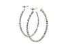 Sterling Silver Rhodium Plated Textured Diamond Cut Classic Hoop Earrings