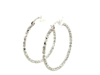 Sterling Silver Rhodium Plated Woven Style Polished Hoop Earrings