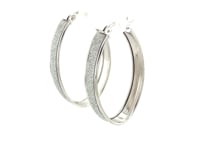 Glitter Textured Oval Hoop Earrings in Sterling Silver