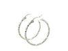 Sterling Silver Faceted Motif Hoop Earrings with Rhodium Plating
