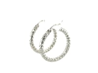Sterling Silver Faceted Style Hoop Earrings with Rhodium Finishing