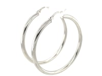 Sterling Silver Rhodium Plated Large Polished Classic Hoop Earrings (40mm)