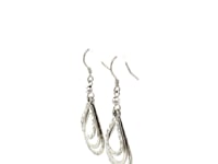 Sterling Silver Textured Graduated Open Teardrop Dangling Style Earrings