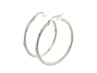 Sterling Silver Thin Polished Hoop Style Earrings with Rhodium Plating (30mm)