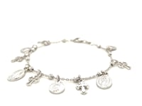 Sterling Silver 7 1/4 inch Bracelet with Crosses and Religious Medal Charms