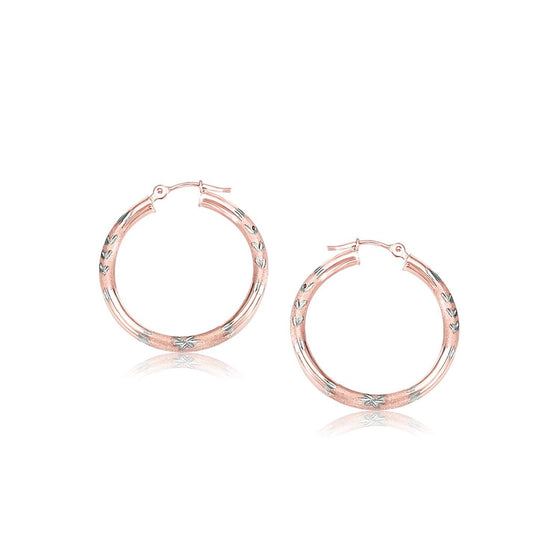 14k Rose Gold Fancy Diamond Cut Hoop Earrings (25mm Diameter) - Diamond Designs