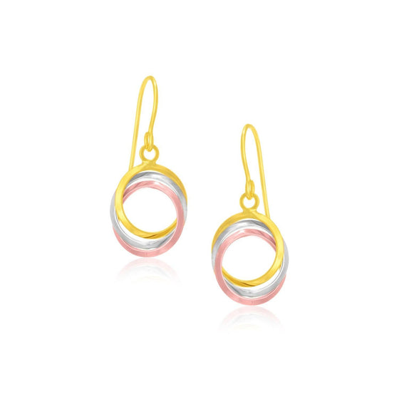 14k Tri-Color Gold Open Entwined Ring Earrings - Diamond Designs