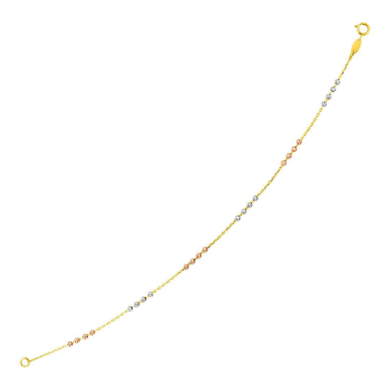 14k Tri Color Gold Station Bracelet with Textured Beads - Diamond Designs