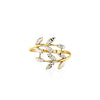 14k Two Tone Gold Crossover Ring with Textured Leaves - Diamond Designs